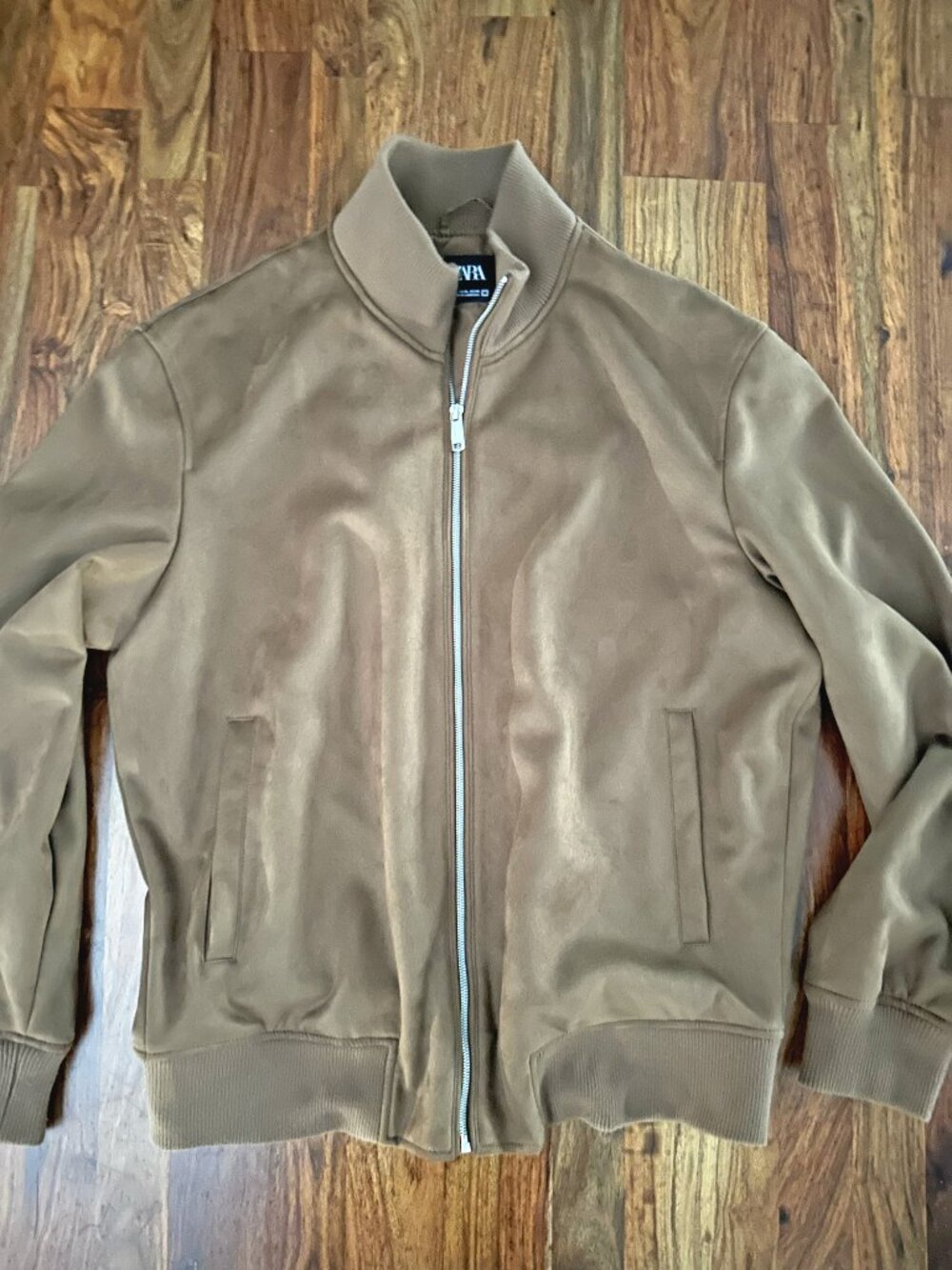 Zara Cognac Brown Faux Suede Bomber Jacket, Men Size XL